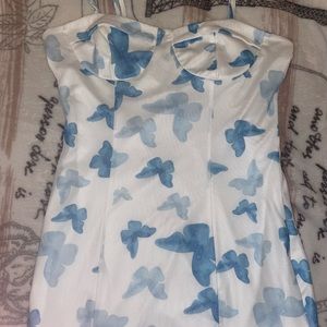 Mini dress, butterfly print, blue and white, size: s